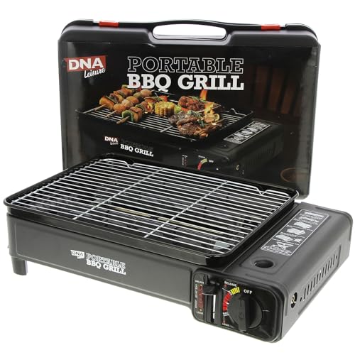 Portable Camping Stove & BBQ Grill – Butane/LPG Tabletop Gas Cooker for Camping, Caravans, Fishing, Picnics & Emergency Cooking, with Carry Case - Indoor/Outdoor use