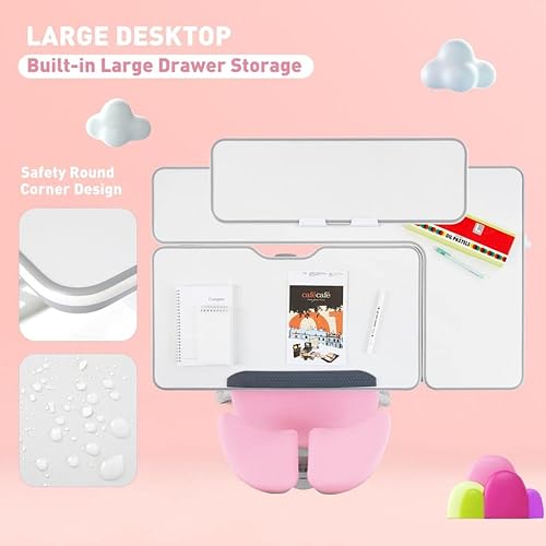 Miniatura 34 de COSVALVE Escritorio ajustable para niños con cajón, mesa de estudio ergonómica multifunción de 39 pulgadas de ancho con estante, escritorio