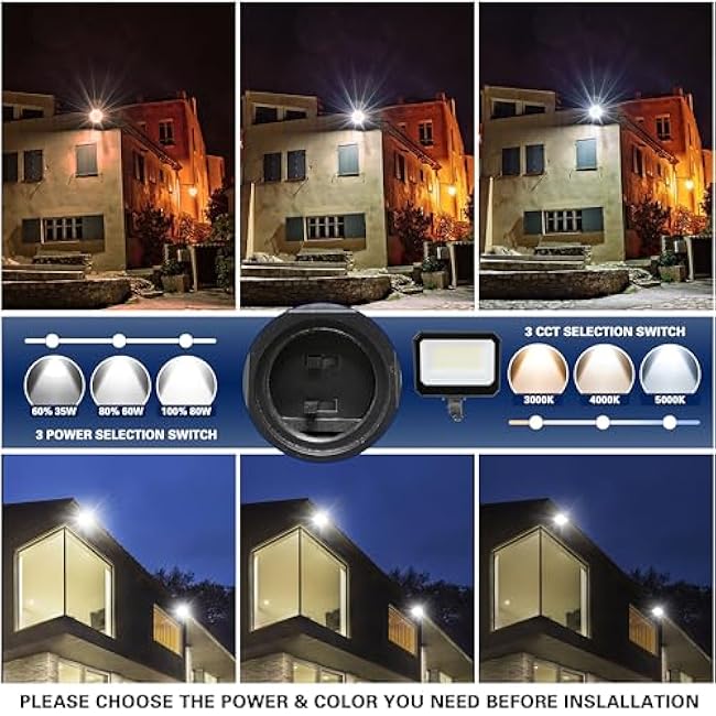LED Flood Lights Outdoor 35/60/80W and 3000/4000/5000K Adjustable 10400Lm,Dusk-to-Dawn Sensor o Dawn Flood Light for Yard, Garage, Garden,UL Listed,Includes Include Yoke Mount