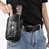 Hwtcjx Mobile Phone Belt Bag, Men's Mobile Phone Belt, Double Pockets, Belt Bag, Men's Genuine Leather Waist Bag, Men's Bags with Belt Loop, Shoulder Bags, Premium Leather Bag (Black) #3