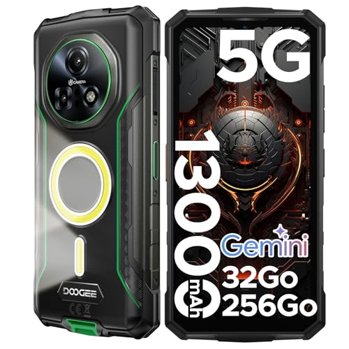 DOOGEE Fire 7 Pro Movil Indestructible, 32GB RAM+256GB ROM (TF 2TB) 6,6' IPS Android 15 Móvil Rugerizado 13000mAh/33W Octa Core, Cámara 64MP+20MP+16MP Movil Todoterreno Lámpara de 1200LM/Face ID/NFC