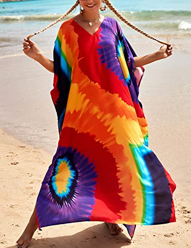 Eddoyee V Neck Print Kaftan Swimsuit Cover Ups for Women Plus Size Beach Caftan Dress Casual Loungewear2