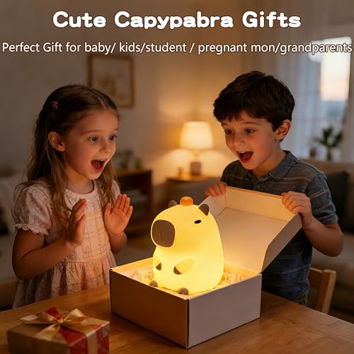 Image of FAMIDUO Capybara Night Light,Cute Tangerine LED Squishy Novelty Animal Night Lamp,Dimmable Soft Silicone Nursery Nightlight for Kids, Rechargeable Bedroom Touch Lamp, Dorm Decor, Baby Boys Girls Gift