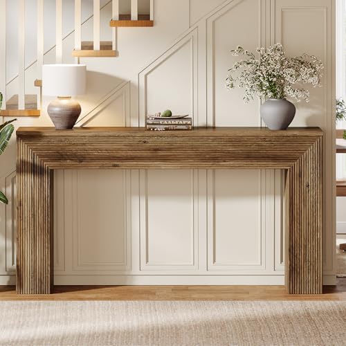 Image of Tribesigns 63 inch Console Table, Rustic Fluted Long Sofa Table Behind Couch for Entryway, Living Room, Hallway, Foyer, Brown