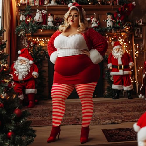 Image of MANZI 2 Pairs Women's Plus Size Colored Striped Tights 40D Nylon Striped Pantyhose for Halloween Christmas