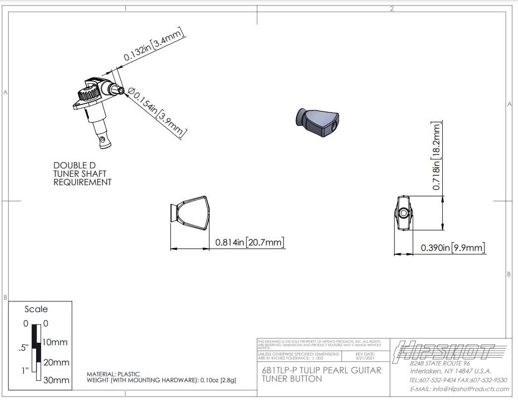 MINHTOANBV Set of (6) D04 Tulip Plastic Guitar Tuner Buttons, Pearl 6B1T-P