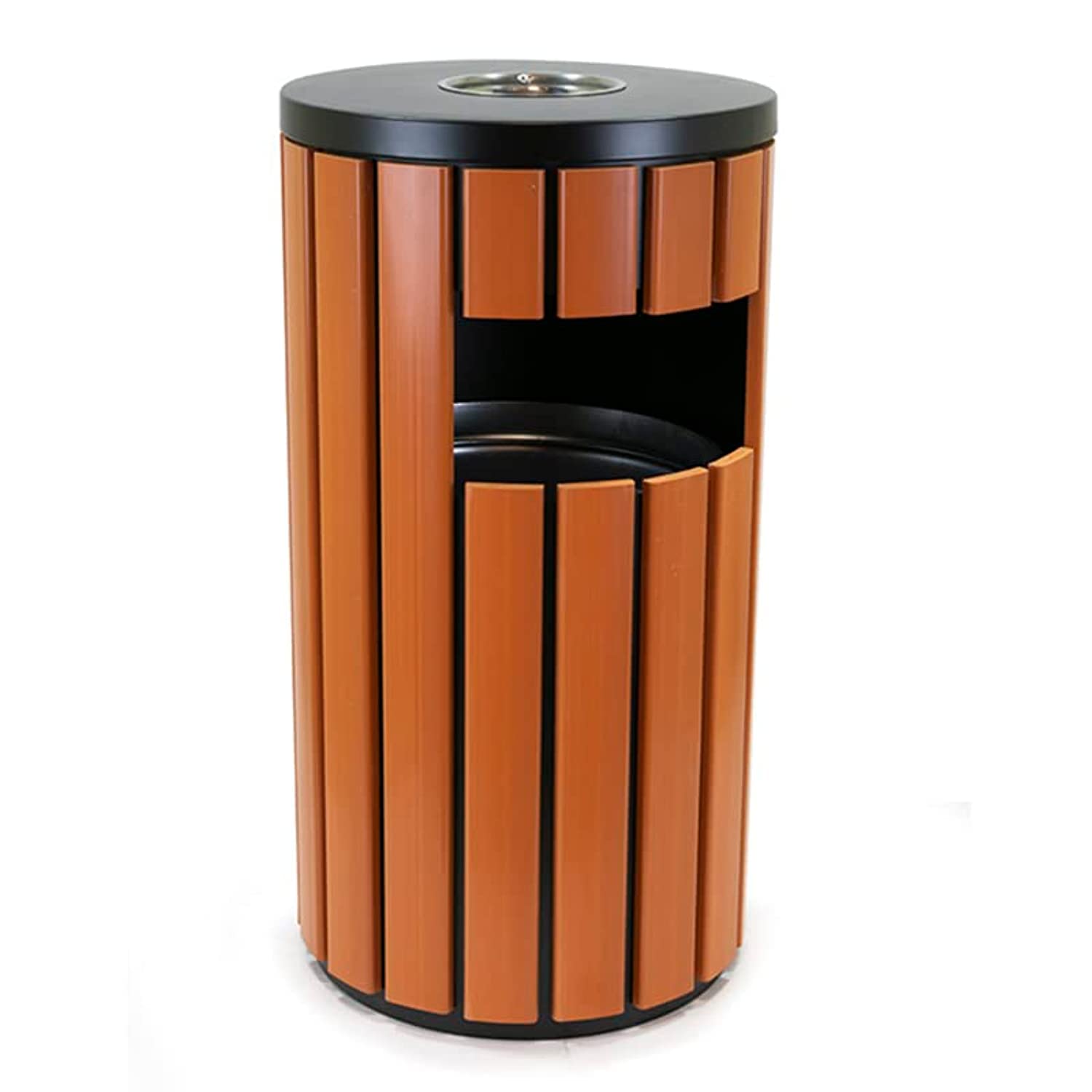 LACOT Outdoor Wooden Garbage Bin, Wooden Round Waste Bin With Ashtray, 75.5 x 40 x 40 cm