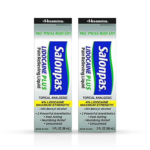 Salonpas LIDOCAINE PLUS 3 oz ROLL ON Pain Relieving Liquid! Maximum Strength 4% Lidocaine for Numbing Pain Relief! MESS FREE Application! (2 PACK)