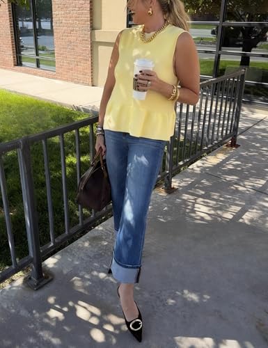 Sweater Vest Women Ruffle Hem Sleeveless Casual Pull-on Crewneck Trendy Crochet Pullover Knit Tank Tops3