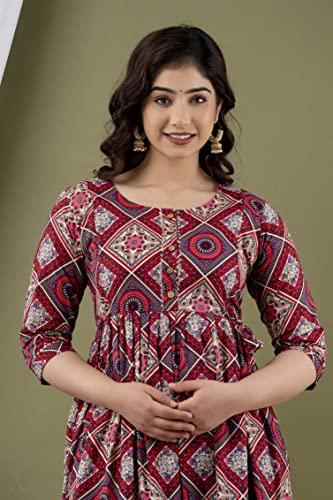 Image of JAIPURFAME Maternity Feeding Kurti with Zipper | Cotton Floral Printed Pregnancy & Nursing Dress | Comfortable & Stylish Maternity Wear for Women | Breastfeeding Kurta with Zipper | Soft & Elegant