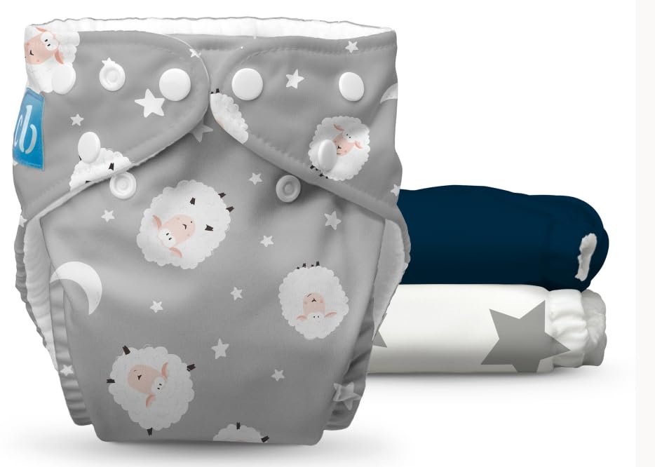 Charlie Banana Cloth Diapers, Reusable, Washable, Adjustable One Size Diaper, for Babies and Toddlers, with Absorbent Inserts - Counting Sheep, 3 Pack