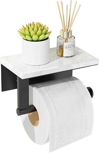 Portarrollos de papel higiénico con estante superior de mármol, soporte para rollo de papel higiénico de acero inoxidable montado en la pared,