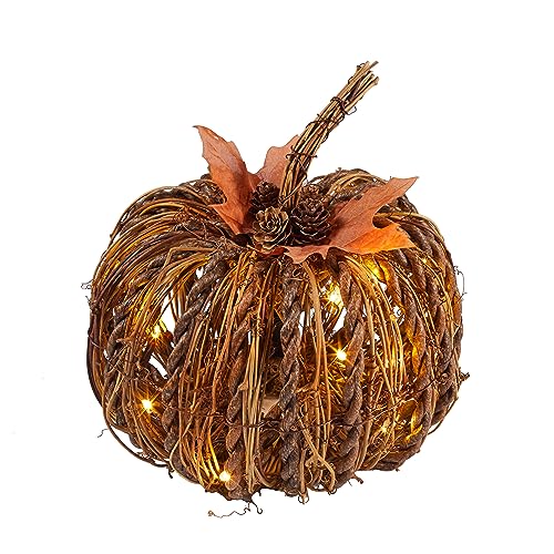 Lights4fun Rattan-Kürbis-batteriebetriebene LED-Dekoration für den Innen- und Außenbereich Halloween Deko – Ansicht 5