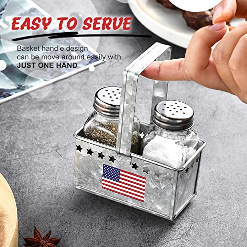 Cocoboss Salt And Pepper Shakers Set With Metal Caddy, Patriotic Salt & Pepper Shakers, Vintage Salt And Pepper Caddy Set With 2 X Glass Shakers & 1 X Holder Metal Caddy - Flag Decoration #TOP6