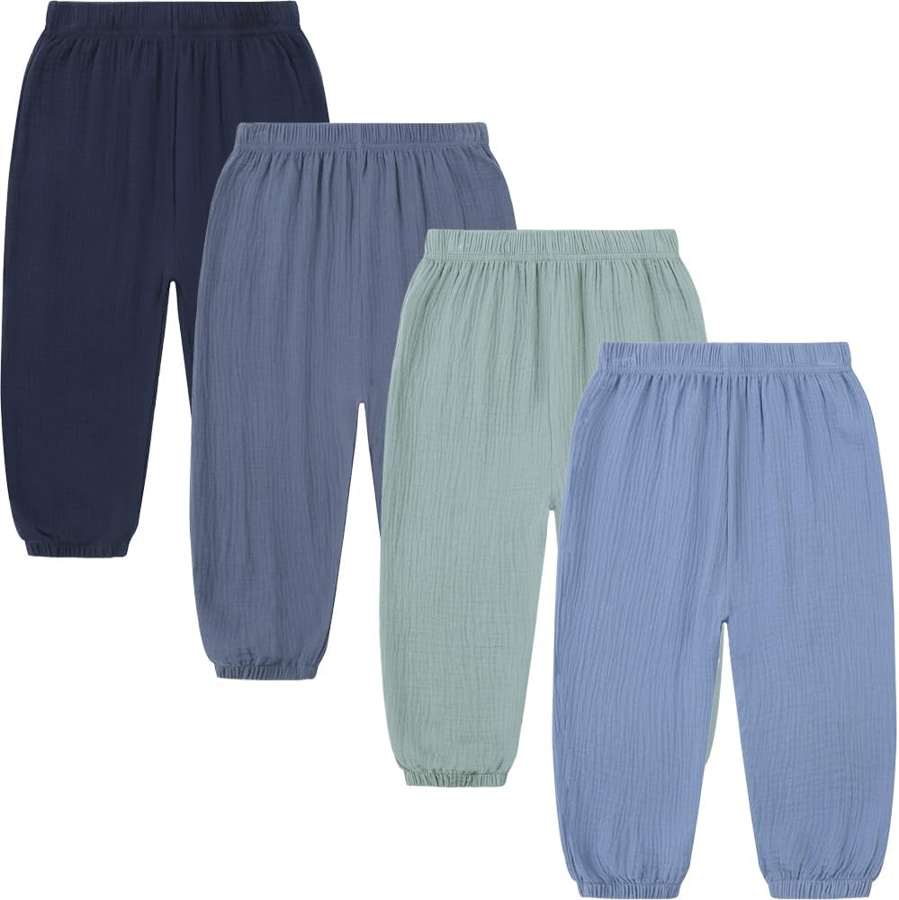 GFQLONG 4 Pack Toddler Boys Girls Cotton Linen Plain Pants Harem Trousers Casual Basic Elastic Loose Summer Spring Bloomers