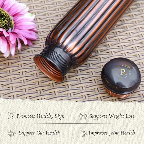 Image of Pure Copper Water Bottle - 1L Hand Made | Antique Rope Design With Leak-Proof Lid | Ayurvedic Copper For Health Benefits | Non-Toxic Metal Made | Everyday Healthy Drinkware