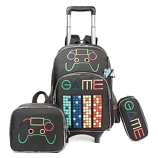 HTgroce Mochila Chico Escolar con Ruedas,Niños Trolley Escolar Estudiantes de Primaria Carros para Mochilas Bolsa de Almuerzo Estuche Escolares Equipaje de Viaje Multifuncional