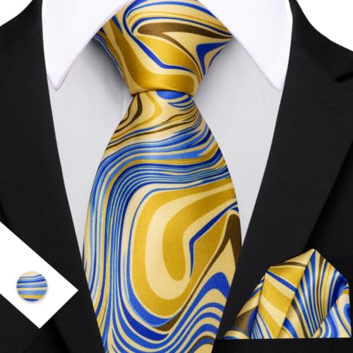 Image of Barry.Wang Designer Mens Tie Sets Silk Necktie Pocket Square Cufflinks