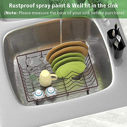 Dish Drying Rack, F-color Dish Rack with Water Tray, Utensil Holder, Anti Rust Dish Drainer for Kitchen Counter Top Dish Rack Wire Holder, 16.4 x 12 x 4.3 inch, Black