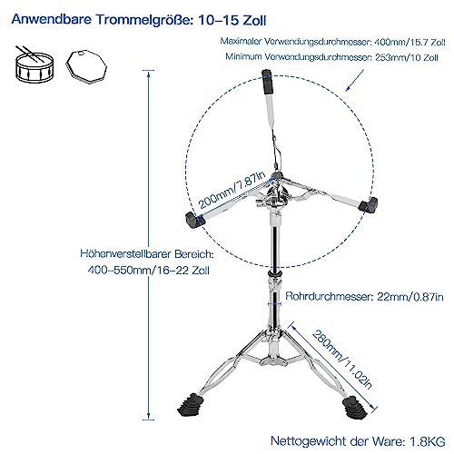aleawol Snare Drum Ständer Höhenverstellbarer 40-55cm, Verstellbarer Winkel, Doppelstrebig Trommel Ständer für 25-38cm Snares Handpan Dumme Trommeln Stahlzungentrommeln