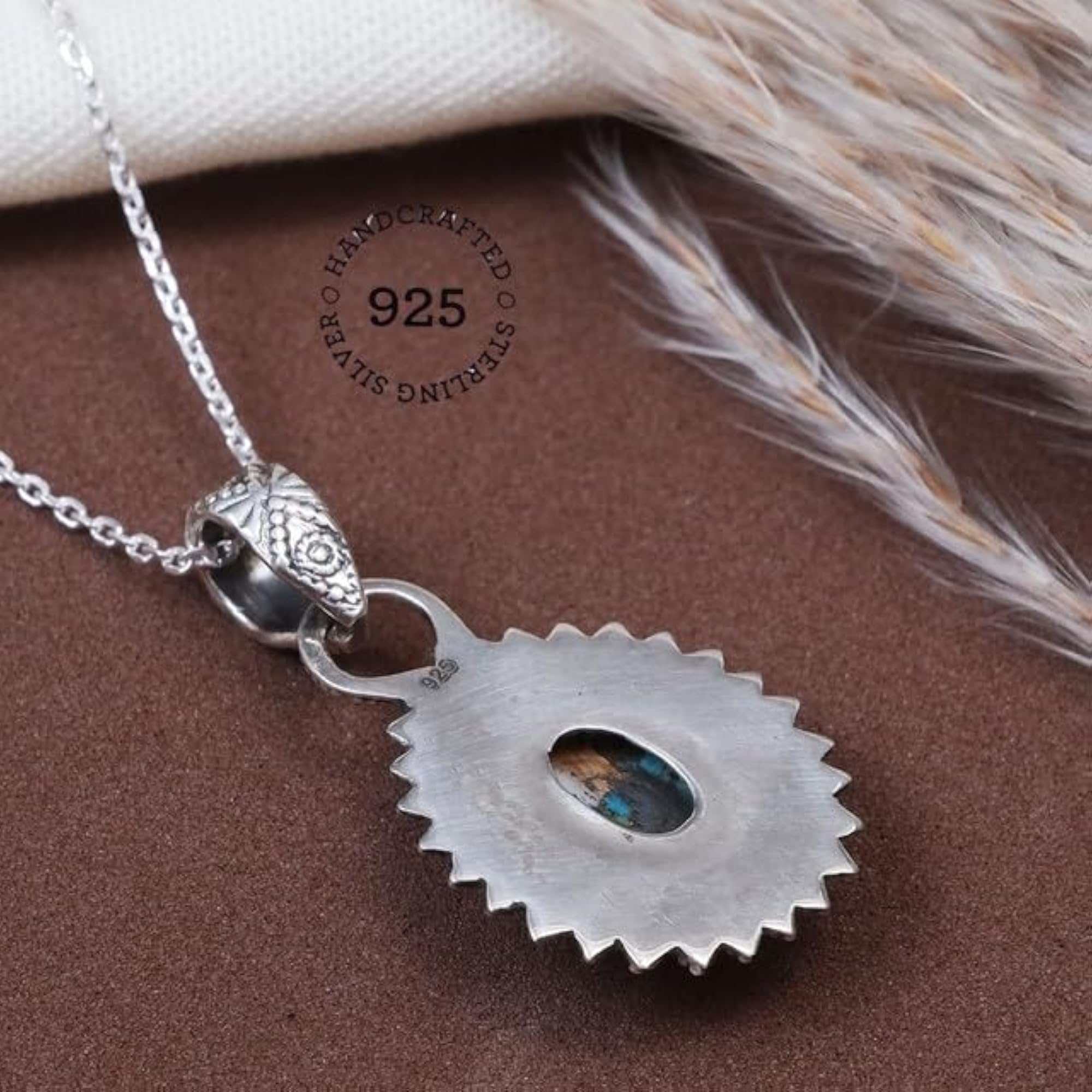 925 Sterling Silver Spiny Turquoise Gemstone Pendant Necklace