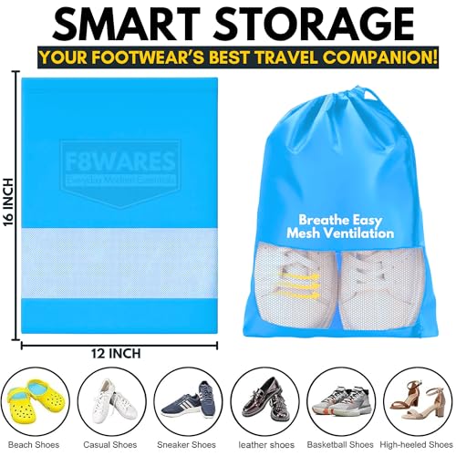 Image of F8WARES Premium Fabric Shoe Bag for Travel & Storage Travel Organizer for Women & Men Travel Accessories Shoes Bag for Travel - Shoe Bags Pouches Travel Shoe Cover for Travelling (Sky Blue, Pack 6)