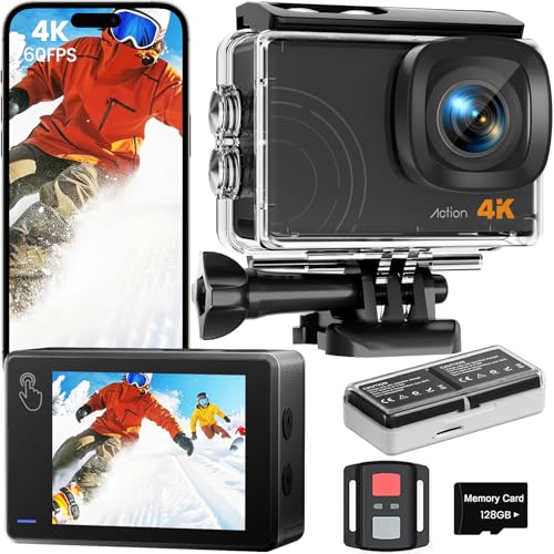 Action Camera 4K 60FPS 48MP, EIS Sports Camera with 128GB Card,131FT Underwater...