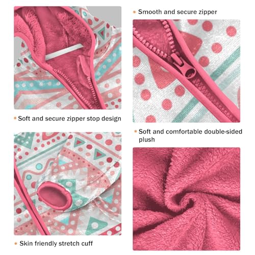 OTVEE Tribal Ethnic Pink Stripe Kids Hoodie Jacket Fall Spring Full Zip Warm Outwear Coat3