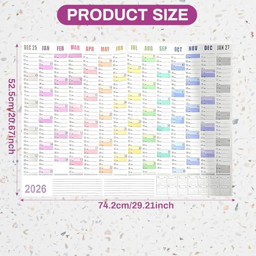 2026 Wandkalender Jan-Dez mit Feiertagen in UK, großer Planer für Zuhause, Büro und Schule, farbcodiertes Design