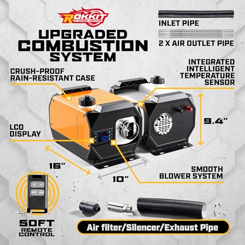 Image of Diesel Heater 8KW 12V /110V with 1.2 Gal Tank for Camping, Diesel Air Heater with Thermostat, Remote Control for Car, RV, Truck, Boat, Campervans, All in One Portable Diesel Heater