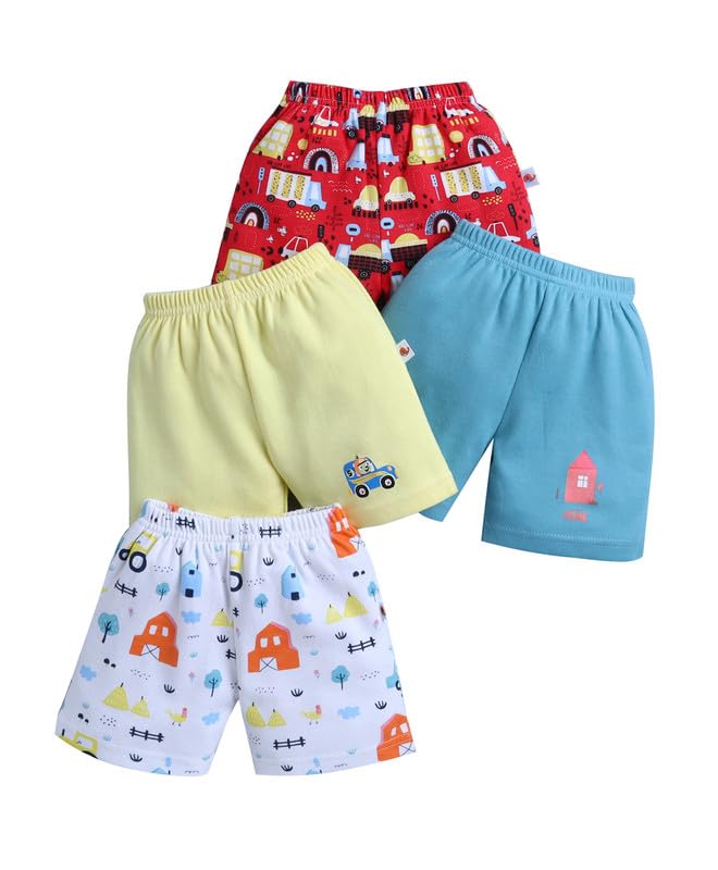 BUMZEE Baby Boys Cotton Pack of 4 Above Knee Length Shorts (Peb10597601)