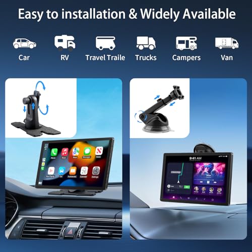 Image of CarPlay Screen for Car, 9'' Wireless CarPlay & Android Auto - Smart Portable Touchscreen with Bluetooth /FM, Mirror Link, Voice Control, GPS Navigation, Hands-Free Calling, Plug & Play Car Play Screen