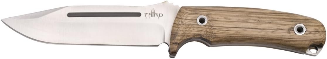 THIRD Hunting Fixed Blade Knife H0182J with 13.2 cm Steel Blade, Wooden Handle (zebrano), with Leather Sheath.