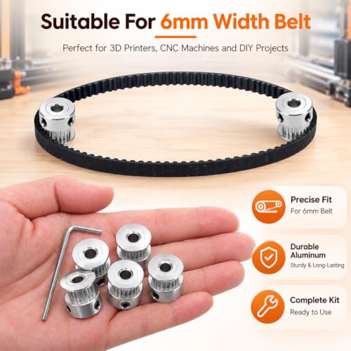 Image of Serplex 8pcs GT2 Timing Belt Pulley Kit Rubber Belt