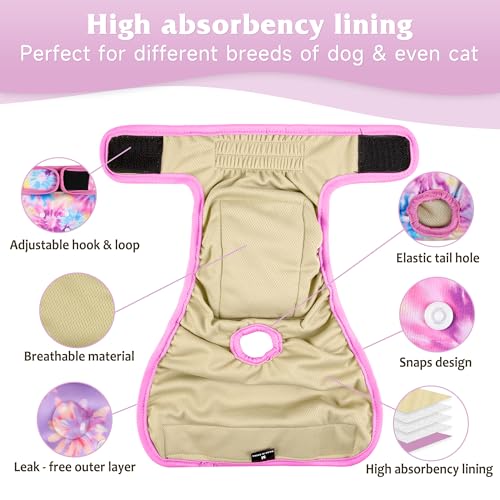 Image of Dog Diapers Female 5pcs,Reusable Dog Doggie Puppy Doggy Diapers Female, Period Panties in Heat, Tiedye, Small