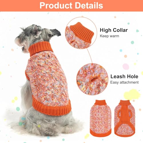Image of BEAUTYZOO Dog Sweaters for Medium Dogs, Knit Clothes with Harness Hole | Turtleneck Pullover Fall Winter Knitwear, Fuzzy Fleece Cold Weather Coat for Girl Boy Puppy, Warm Pet Sweatshirt, Orange M