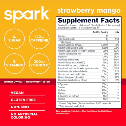Image of AdvoCare Spark - Energy Drink Mix - Vitamin & Amino Acid Supplement - Supports Energy & Focus - Portable Immune Support - Sugar-Free - Mango Strawberry (10.5 oz)