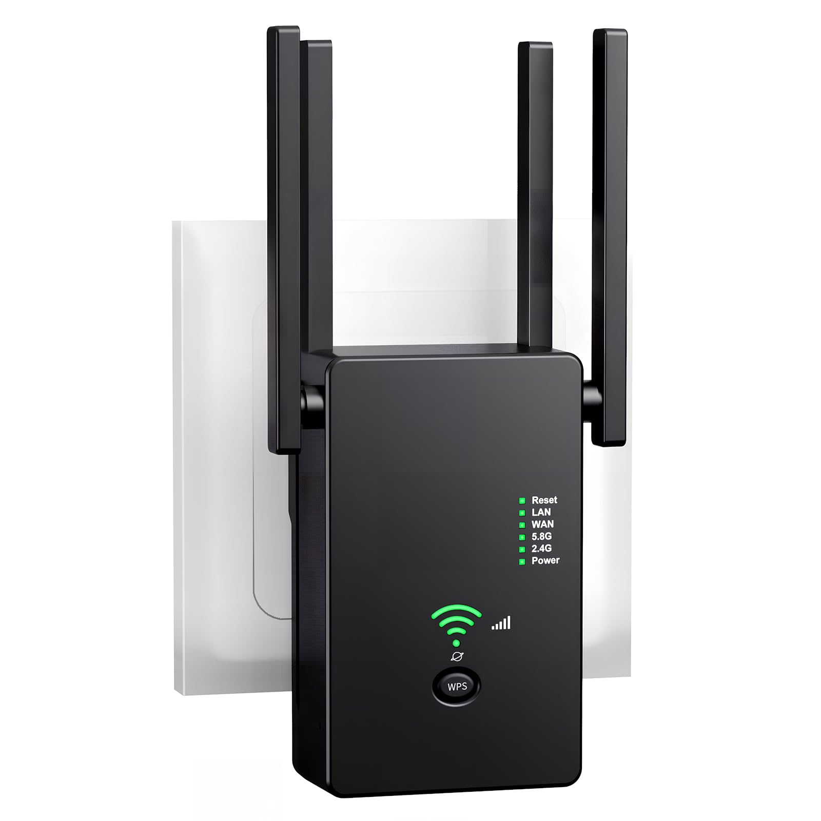 Repetidor wifi de 1200 Mbps, doble banda, 2,4 GHz+5 GHz, amplificador wifi, amplificador wifi de 1200 Mbps, con 4 antenas giratorias, con repetidor/router/modo punto de acceso (negro)