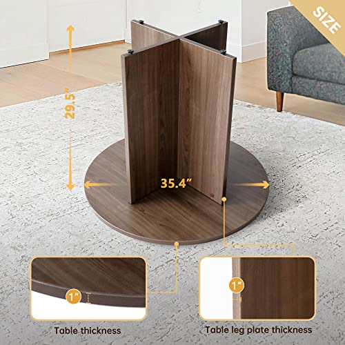 Cuhome Round Conference Table, 35.4" Small Commercial Meeting Table For Business, Office Table With X-Shaped Wood Base (Walnut) #TOP1