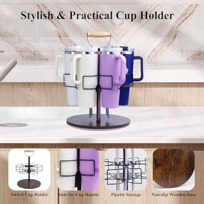 Water Bottle Organizer for Stanley - 40 oz Tumbler with Handle Holder for 6 Stanley Cups & 6 Straw, Stanley Cup Accessories, Tumbler Organizer Kitchen Cup Holder