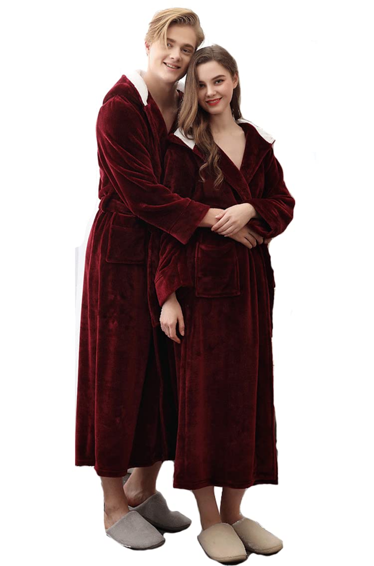 Amazon.com: YLGAN Couple Dressing Gown Mens Robe Dressing Gown Bathrobe  Highly Absorbent Ladies Hooded Bath Wrap Fleece Shaggy Christmas Soft  Casual,Wine red-Male/M : Clothing, Shoes & Jewelry