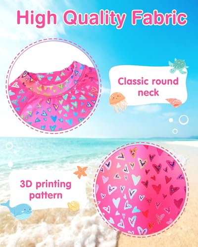 Image of XFGIRLS Girls 2-Piece Swimsuit Long Sleeve Rash Guard Set Toddler 6M-8Y | UPF 50+ blocks 98% UV, Quick-dry, Easy on /off, Bright colors stand out, Machine wash, Breathable, Beach, swim, water park
