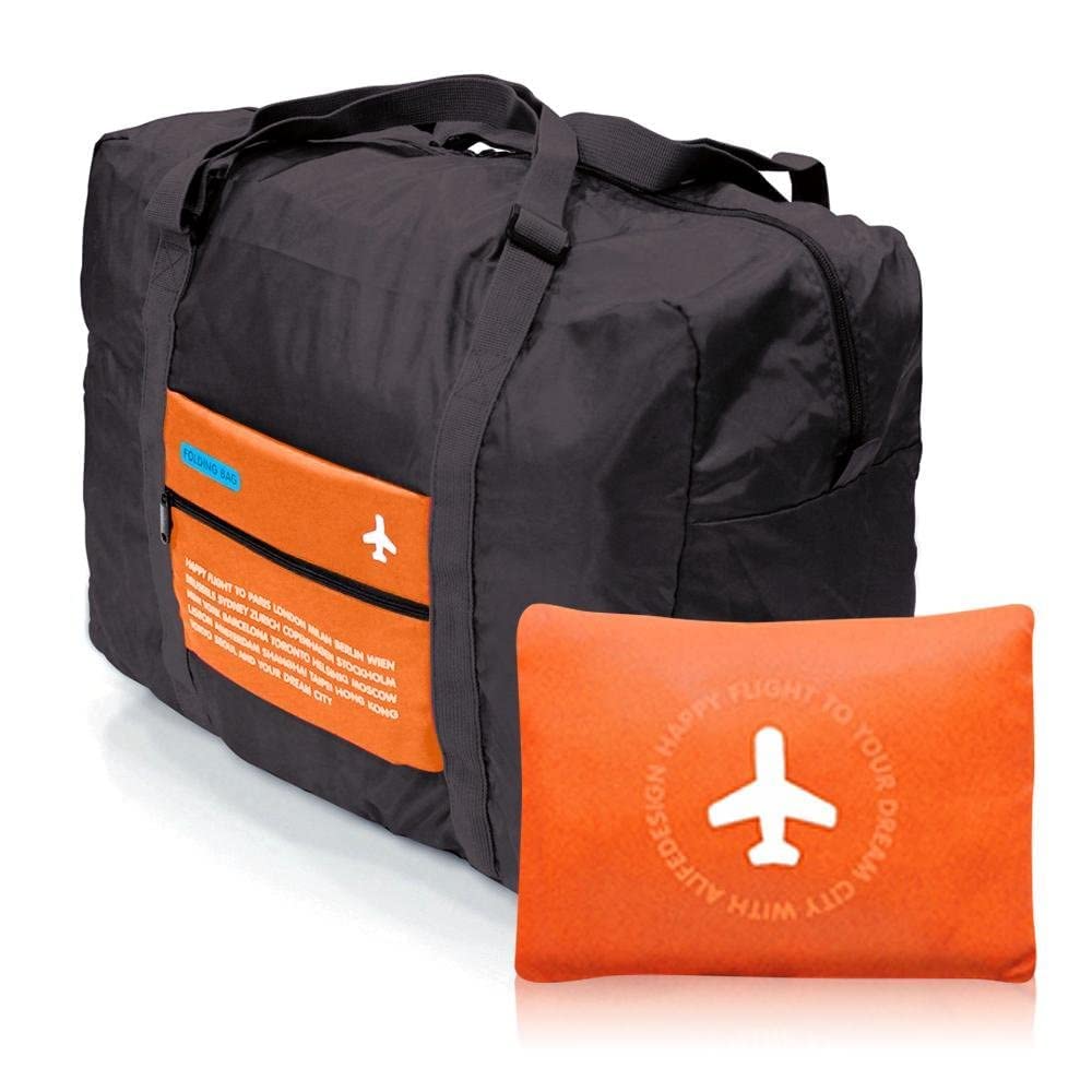 ONSUR Flight Waterproof Polyester Foldable Large Capacity Storage Luggage Bag, Happy Flight Folding Duffle for Men Women Unisex Portable Airplane - 1 Bag (Color Vary)