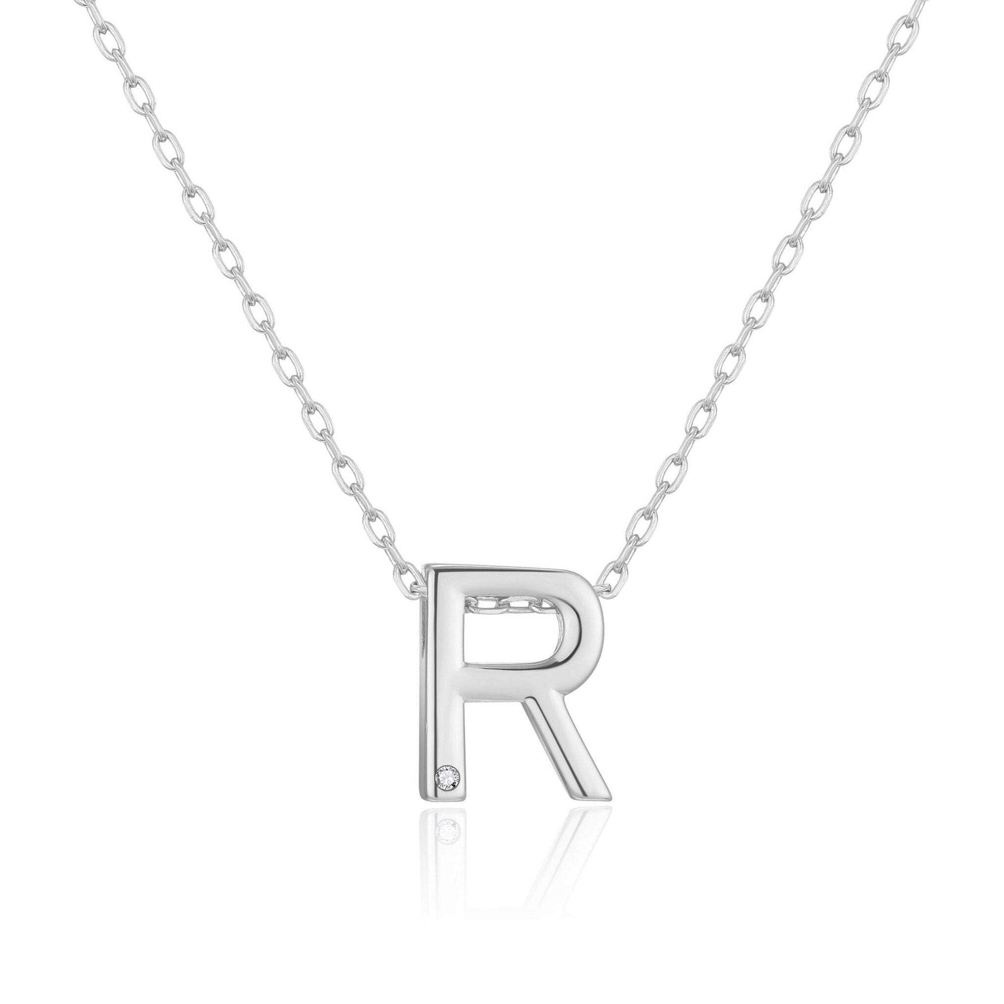 Silver Plated Initial Necklaces A to Z Created with Zircondia® Crystals