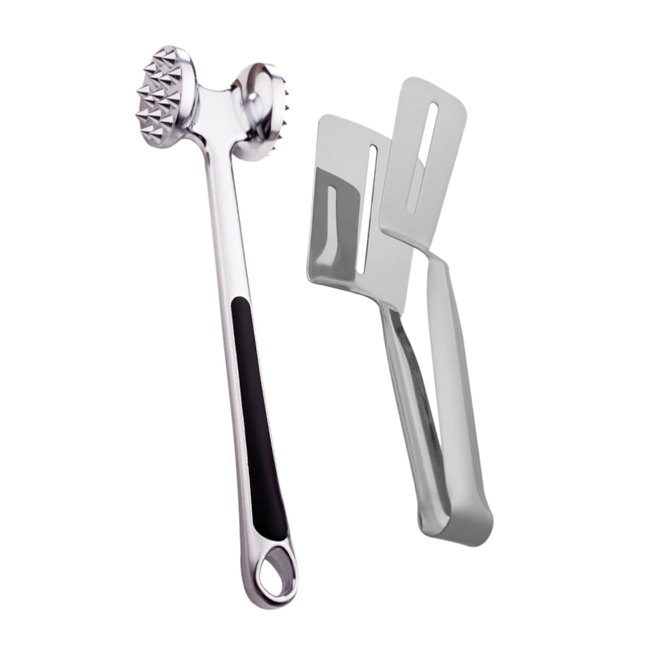 MUCKLILY 2Pcs Stainless Steel Steak Hammer Shovel Kitchen Gadget for Meat Tenderizing Stainless Steel for Home Restaurant Use Easy to Clean Oil Draining