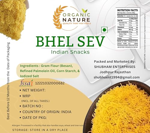 Image of ORGANIC NATURE Nylon Sev for Bhel - Fine Besan Sev for Chaat, Sevpuri, Bhel Puri | Non-Spicy Indian Snack | 200g