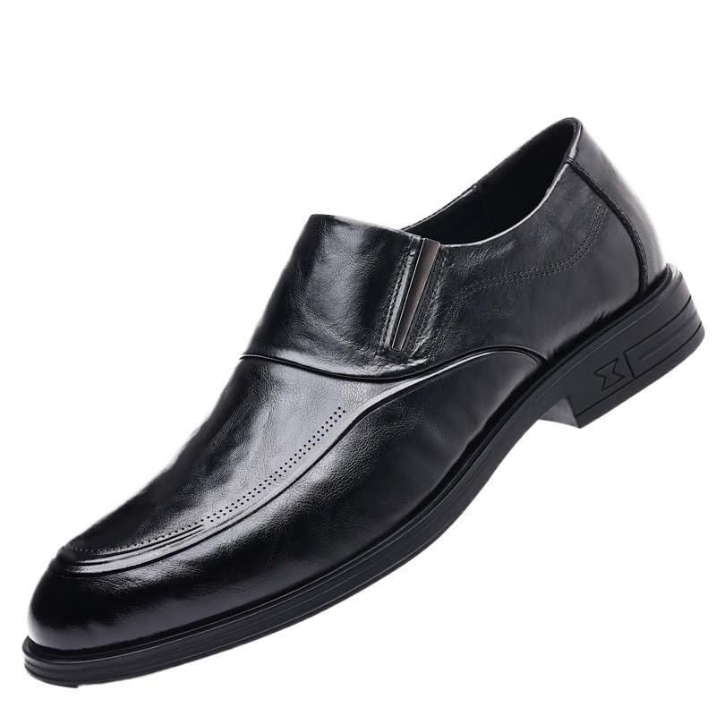 Men's Dress Oxford Casual Anti-Slip Non Slip Rubber Sole Block Heel Low Top Shoe Working Round Toe Faux Leather Slip-on