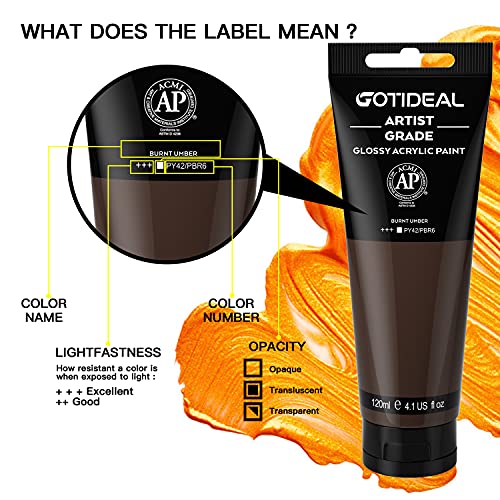 Image of GOTIDEAL Acrylic Paint Burnt Umber Tubes(120ml, 4.1 oz) Brown Paint Non Toxic Non Fading,Rich Pigments for Painters, Adults & Kids, Ideal for Canvas Wood Clay Ceramic Craft Supplies (Burnt Umber)