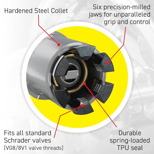 Locking Air Chuck - Six Steel Jaws Lock onto Any tire Valve - Won't Leak or pop Off - Rated to 150 PSI - Open Flow
