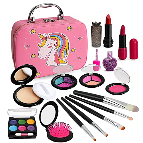 Kids Makeup Kit for Girls, Washable Makeup Kit, Real Play Kids Makeup Set Princess Play Birthday 3 4 5 6 Gift for Little Girls Toys